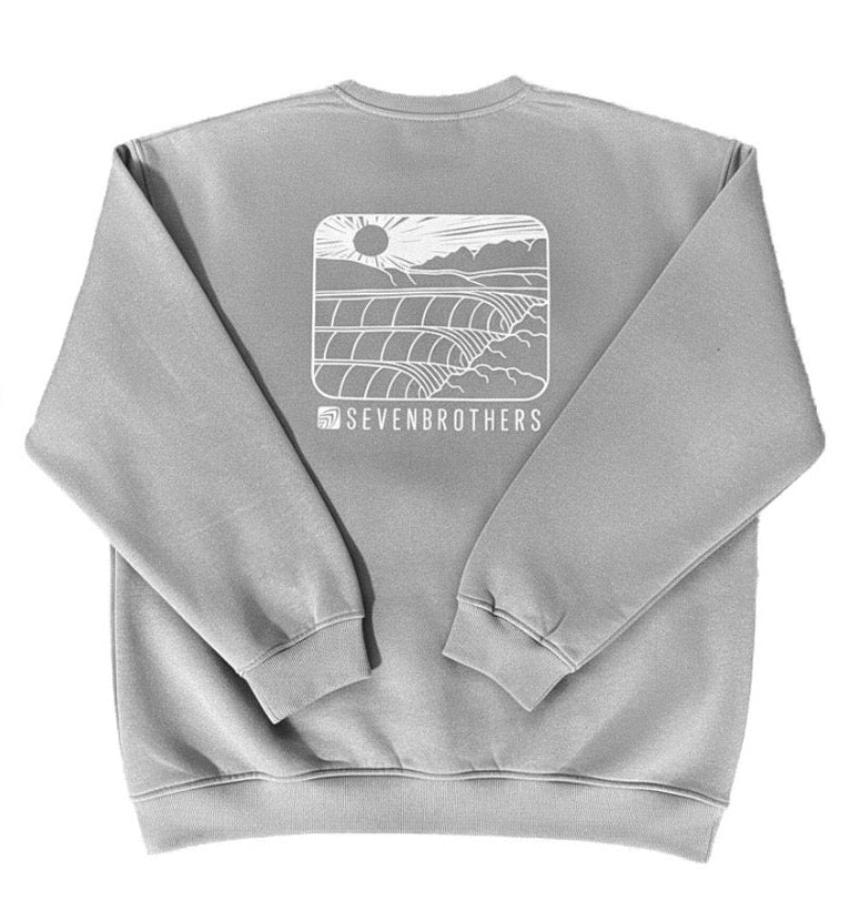 Sun Wave Outline Grey Crewneck – Seven Brothers Burgers